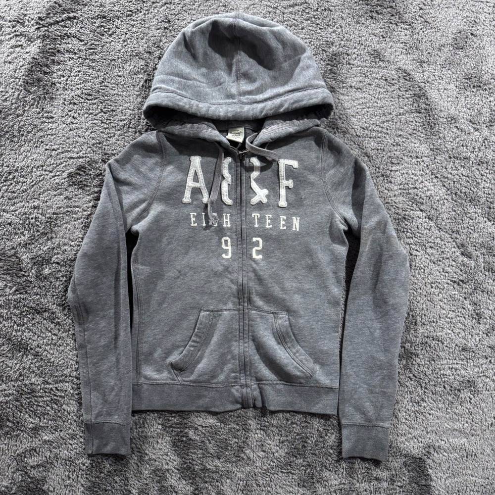 Abercrombie & Fitch Womens Gray Full Zip Hoodie Logo Sweatshirt XS‎ Eighteen 92